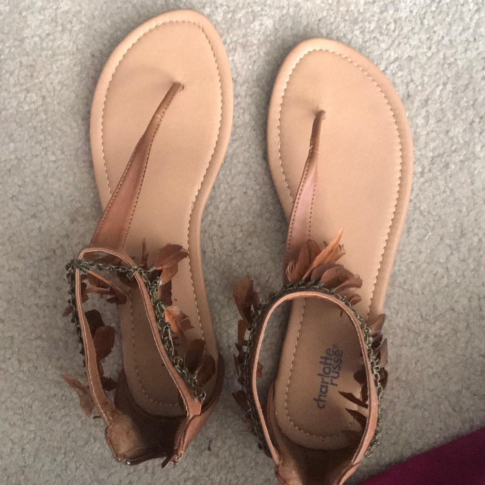 Tan Feathered Sandals